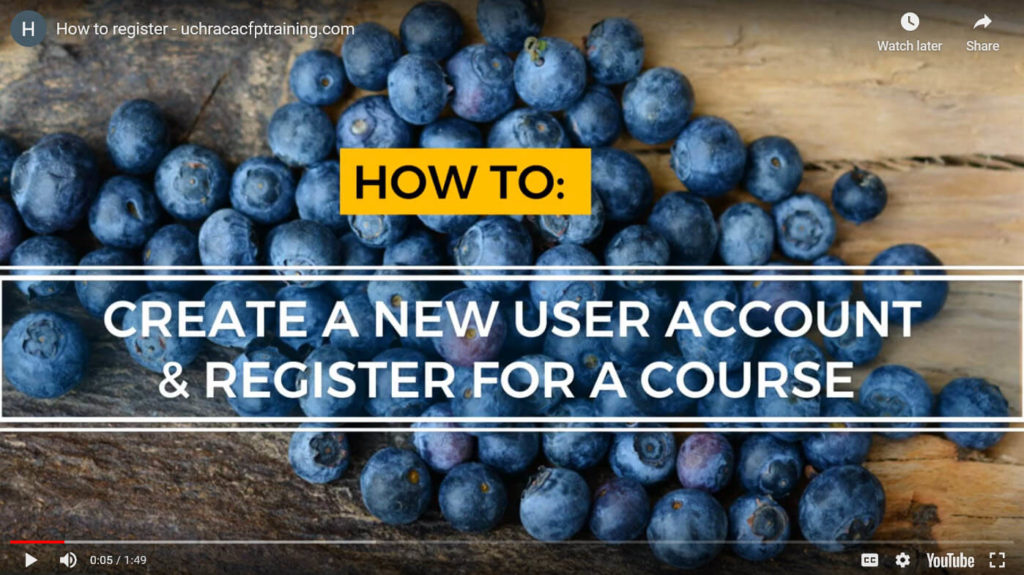 Thumbnail with link to tutorial video on how to create a new user and register for an online course
